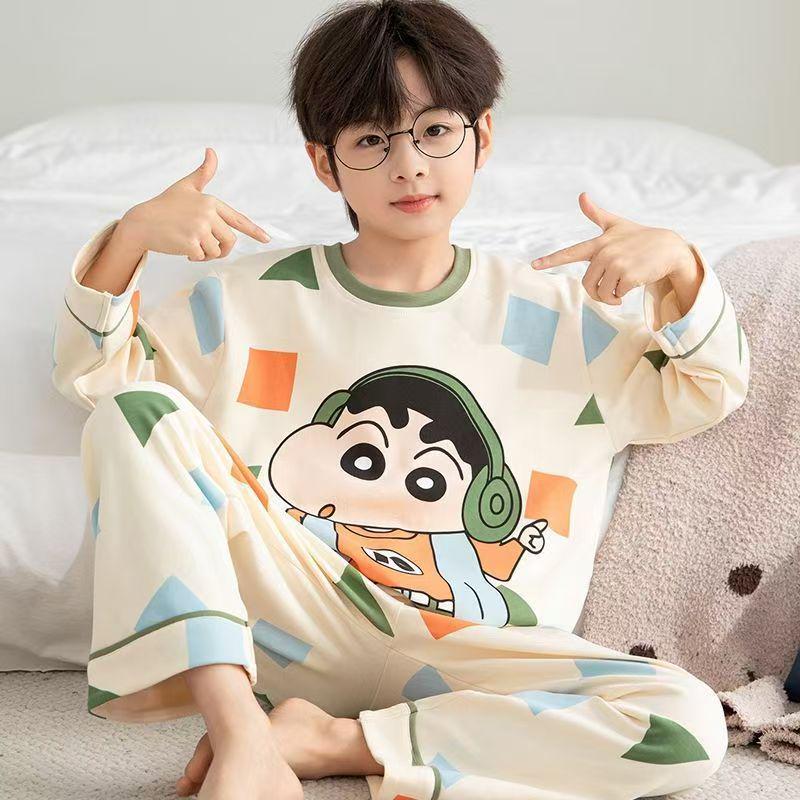 Spring/Autumn Long Sleeve Pajama Set for Boys - Cartoon Design for Kids & Teens