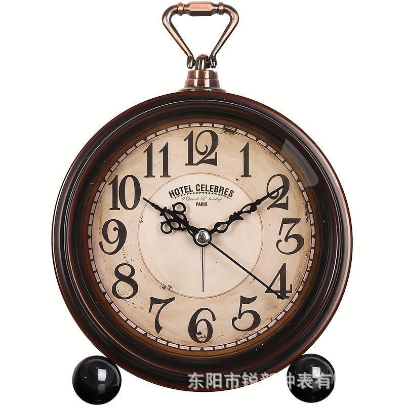 Retro small alarm clock ornament, desk clock, silent desk clock, home living room, bedroom, desktop clock, desk clock pendulum