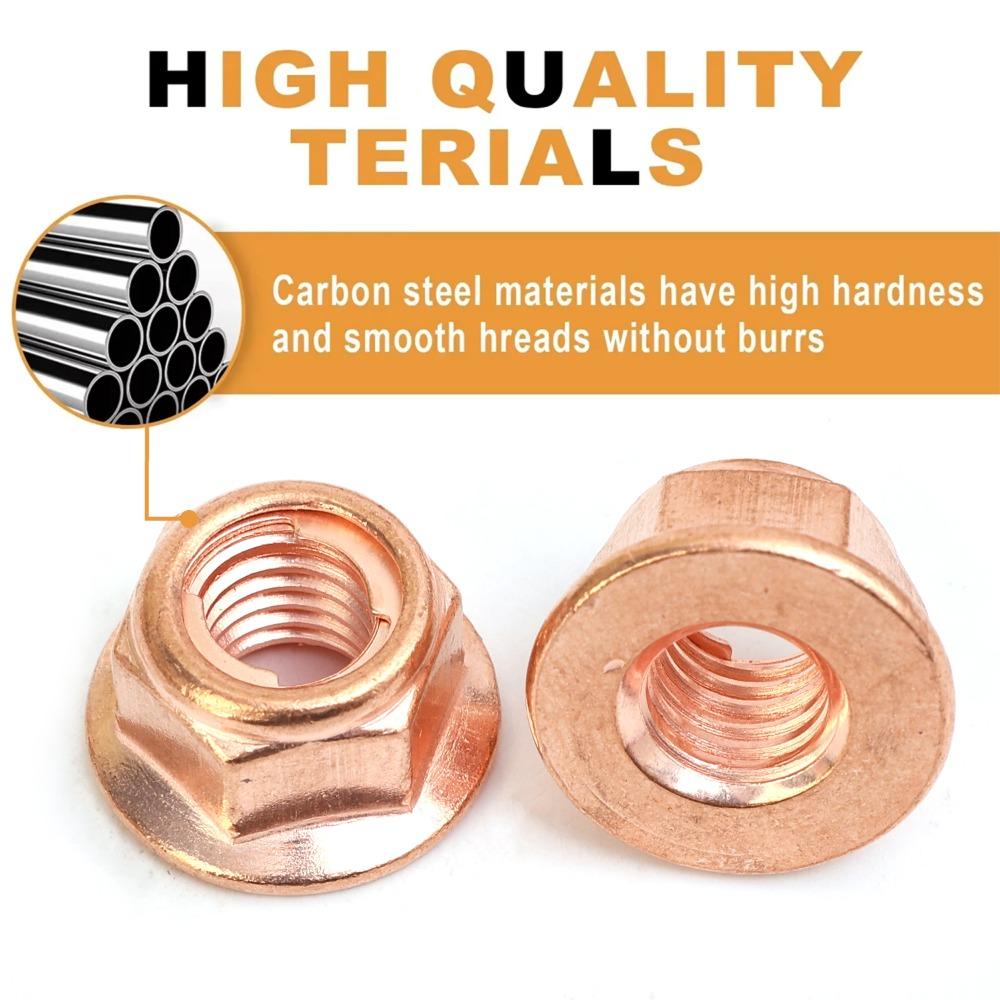 M8 Copper Plated Exhaust Manifold Nut Hex Flange Fastener Carbon Steel for BMW 3 Series E30 Engine Turbo Stud Pipe Repair Kit