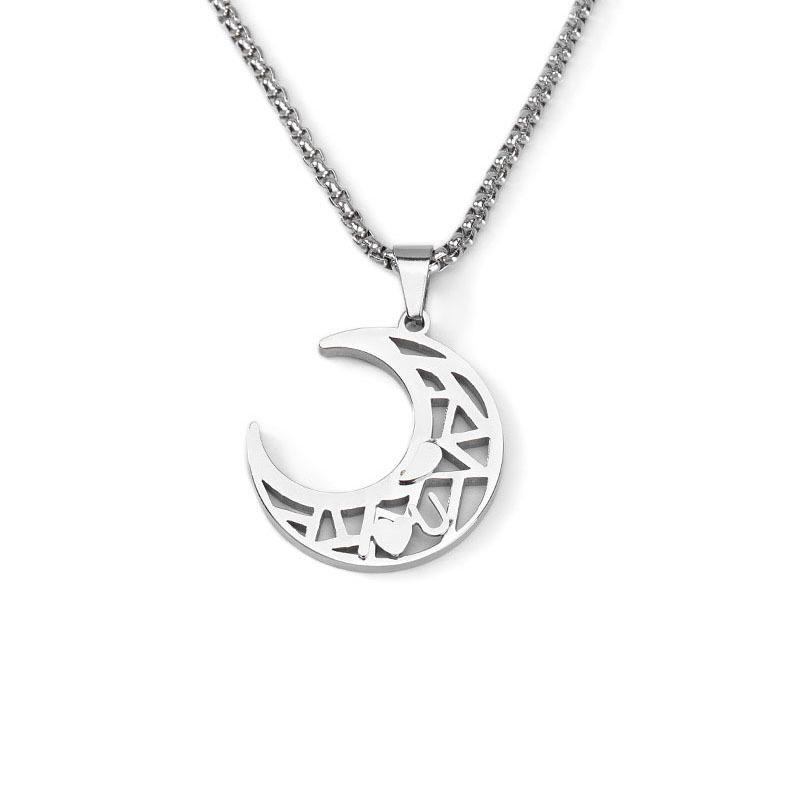 Dewu Sun Moon Pendant Necklace - Heart Stitch Design in Titanium Steel for Men and Women, Perfect Couple Gift.