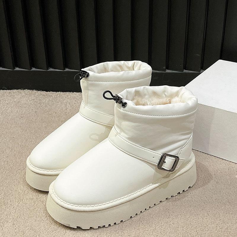 

Водонепроницаемые зимние ботинки на толстой подошве для женщин с добавленным флисом и толстой изоляцией, нескользящие хлопковые ботинки для одной ноги 40 бежевый