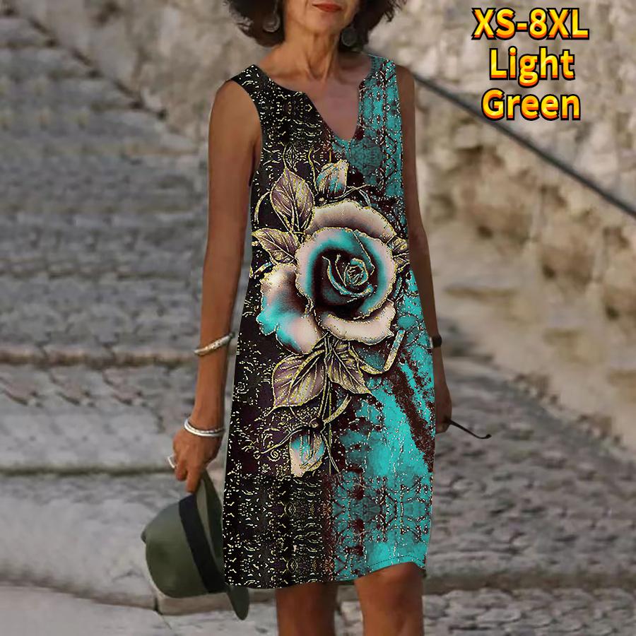 Women V Neck Summer The Sparkling Red Flower Print Dress Casual Sleeveless Fashion Casual Loose Sexy Dresses Plus Size XS-8XL