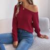 Women's Casual Solid-color Hollowed-out Off-the-shoulder Long-sleeved Pullover Sweater for Autumn and Winter