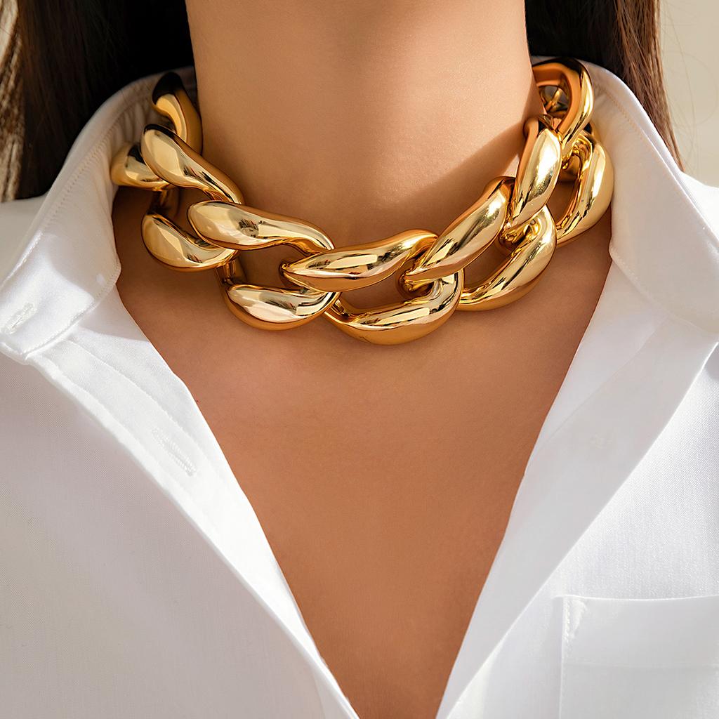 Collana a Catena Grossa in Plastica CCB Esagerata per Donna Vintage Goth Chiusura Intrecciata Spesso Choker Gioielli Grunge Steampunk Uomo