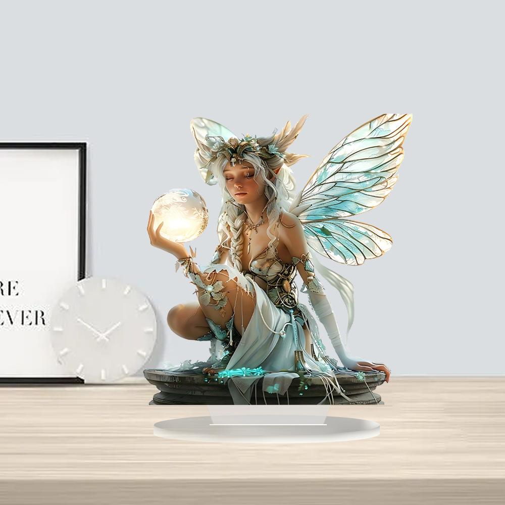 Moon Fairy Desktop Decor with Base Acrylic Ornament for Home Office