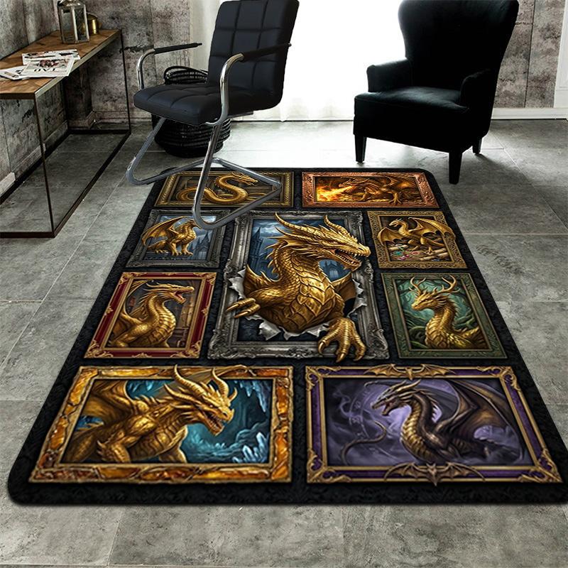 Golden Dragon Compilation Pattern Rug Floor Mat for Living Room or Bedroom Soft and Comfortable Carpet a Gift for Birthday and Holiday.