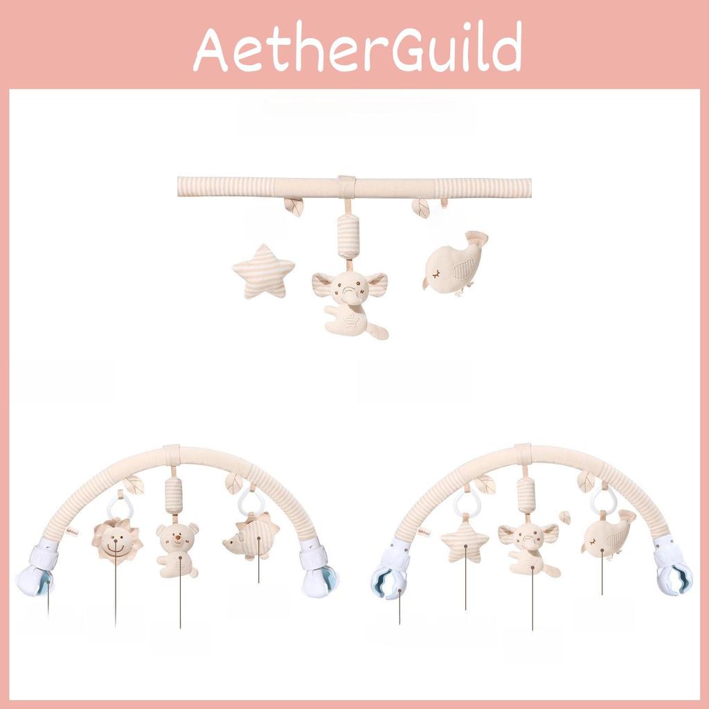 Baby Stroller Hanging Wind Chime Toy With Plush Bear And Elephant Clamps For Sensory Development
