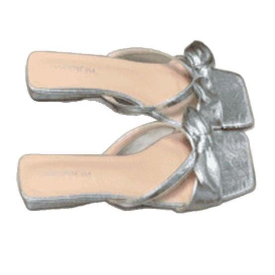 Bow Square Head Women's Wedge Heels Slippers Summer New One-pedal Fashion Casual One-word Sandals