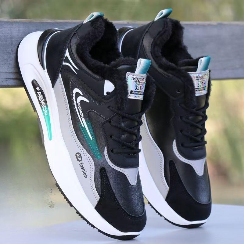 Cotton Shoes for Men, Fleece-lined Thickened Sports Shoes, Trendy Versatile Thick-sole Anti-slip Casual Shoes, Men's Running Shoes.