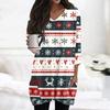 Womens Tops V-neck 3/4 Sleeve Blouses Casual Mid-length Shirts Fashion Christmas Print Tunic Tops With Pockets