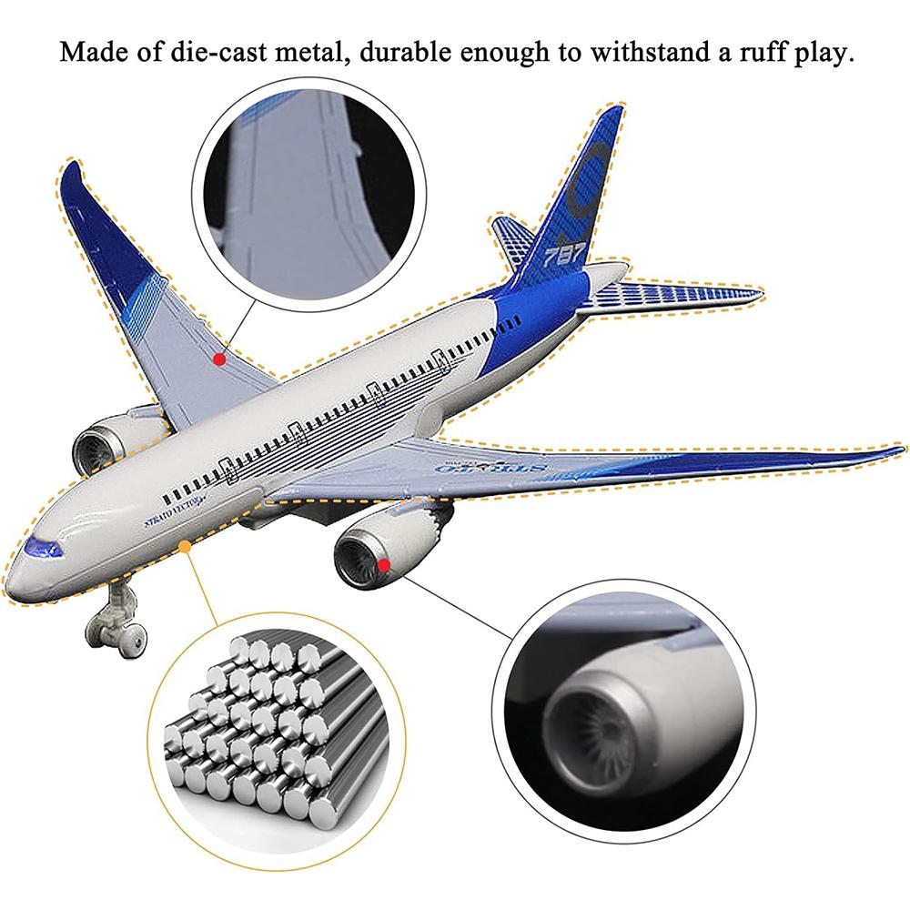 Boeing 787 Airplane Toys Bump and Go Airlines Die Cast Metal Model Plane Toy with Lights and Sounds for Kids