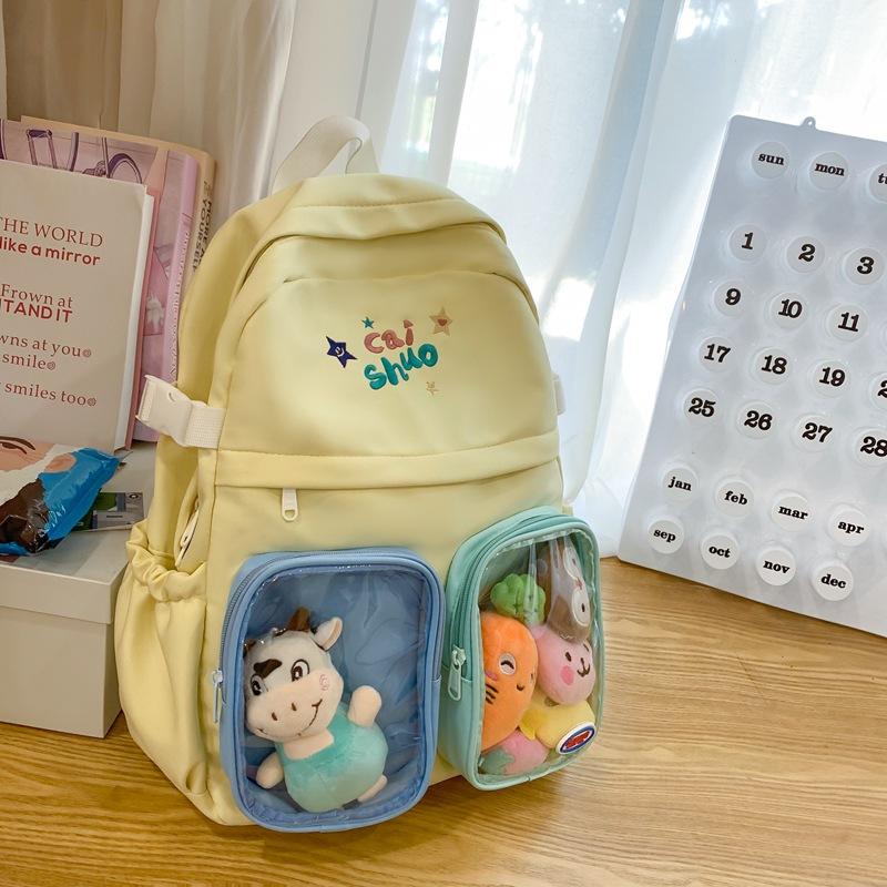 Japanese transparent pain bag college style large-capacity backpack cute backpack college student bar bag travel research bag