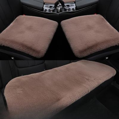 Winter Plush Car Seat Cushion Without Backrest Three-piece Set, Short Plush Warm Single Seat Anti-slip Plush Cushion for Rex Rabbits