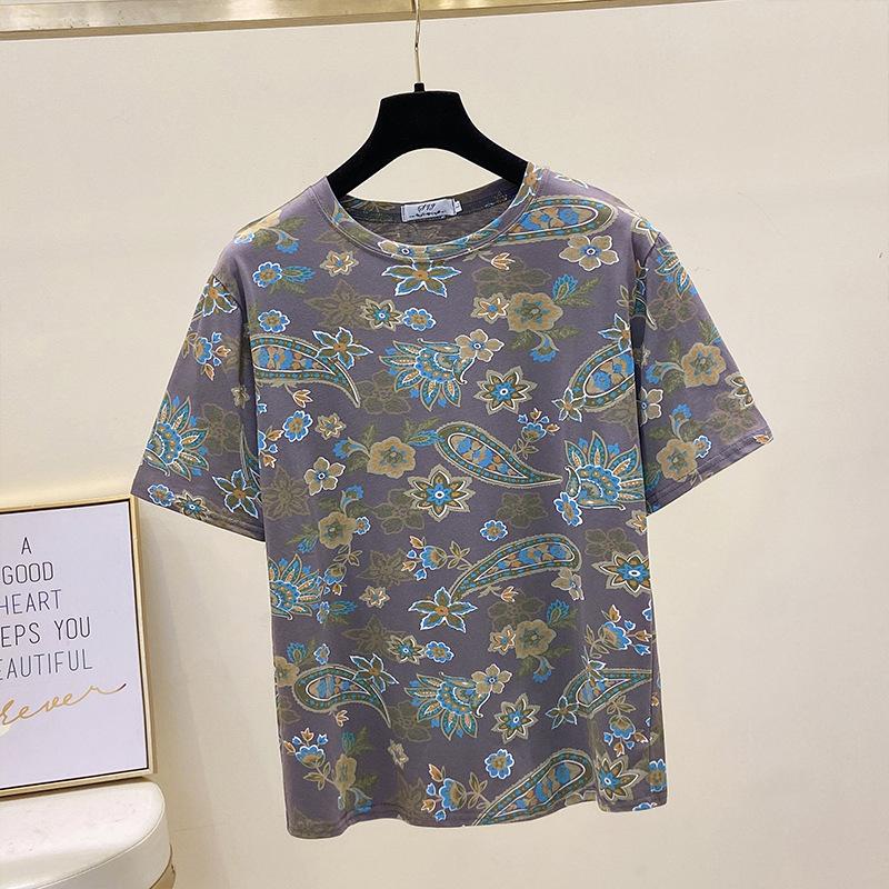 

Футболка большого размера с короткими рукавами женская летняя корейская версия свободной футболки с круглым вырезом и принтом для женщин XXXXXL
