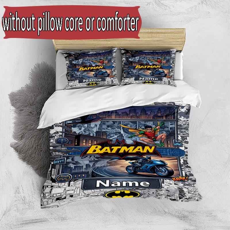 3pcs Duvet Cover Set (1*Duvet Cover + 2*Pillowcase, Without Core), Custom Name Batman Pattern Bedding Set, Home Bedroom Decor Gift