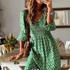 Women Dress Print Ruffles Summer Elegant Vintage Midi Dress for Beach
