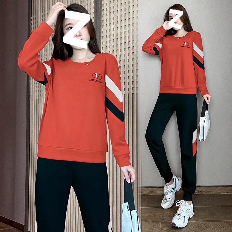 

Round Neck Sports Suit for Women, Spring and Autumn Korean Style Fashionable Loose Sweatshirt, Western Style Casual Wear Two-piece Set XXXL помаранчевий