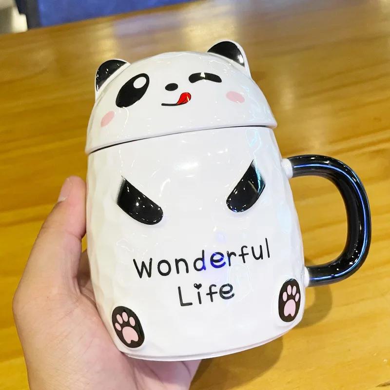 

Персонализированный подарок Милая панда Керамическая чашка с крышкой и ложкой Офисная кофейная кружка Рождественские чашки Кружка для чая Оригинальные чашки для завтрака 380ml