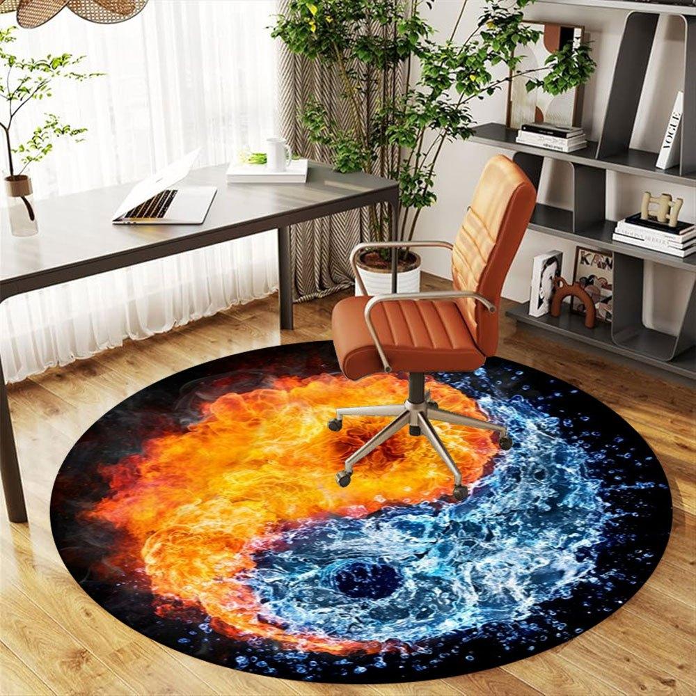 Flame & Water Yin Yang Symbol Art PrintRound Non-Slip Chair Mat Chair Carpet for Office Rugs for Office Decor Gift For Valentine's Day Mother's Day Ha