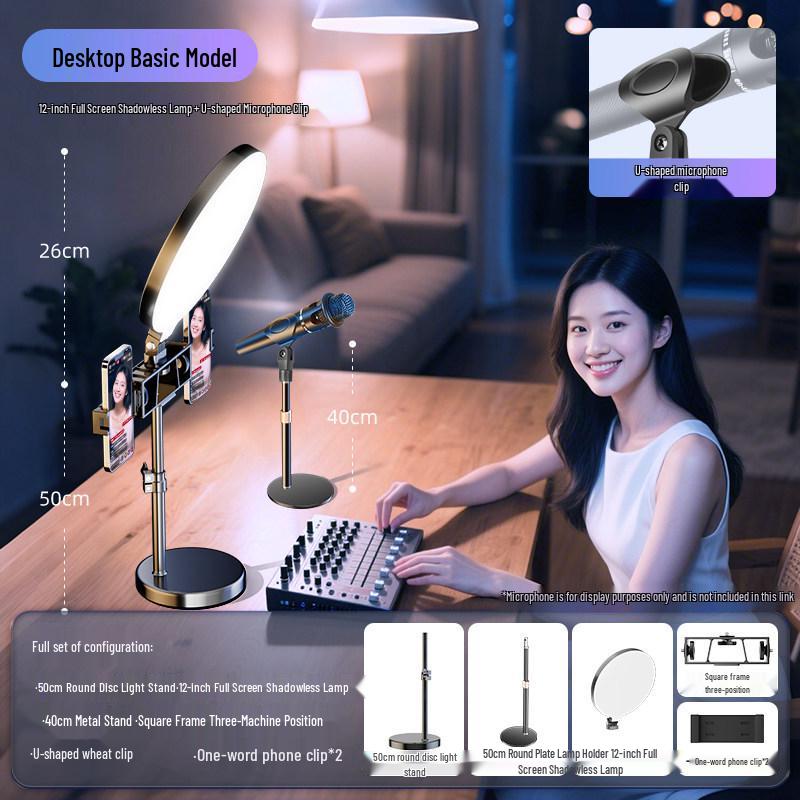 Floor-standing Microphone and Phone Stand for Live Streaming and Recording