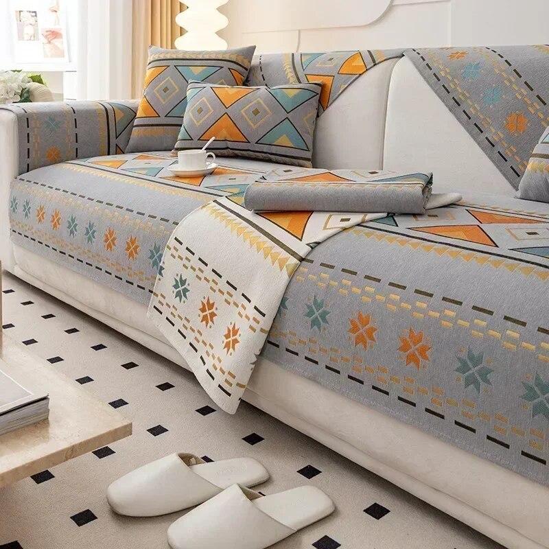 Chenille-Stoff, Bohemia-Sofamatte für Wohnzimmer, marokkanischer Stil, rutschfestes Sofakissen, All-inclusive-Ecksofabezug, Heimdekoration