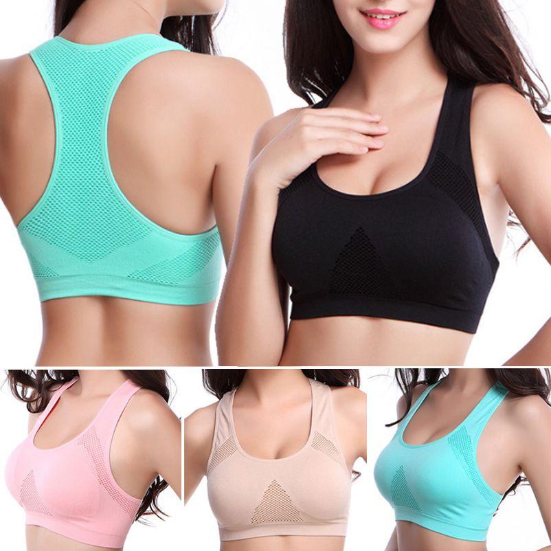 Women Breathable Padded Sports Bra With Hollow Out Design And Pure Color