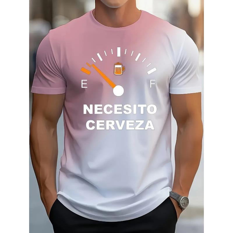 Men's Gradient Color Beer Graphic Print T-Shirt Short Sleeve Crew Neck Tee Vacation Casual Men's Clothing Summer Outdoor T-shirts