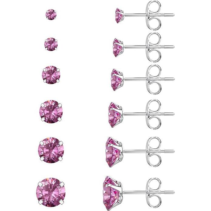 Kolip 6 Pairs Stud Earrings Set, 316L Earrings Stainless Steel CZ Earrings 3-8mm