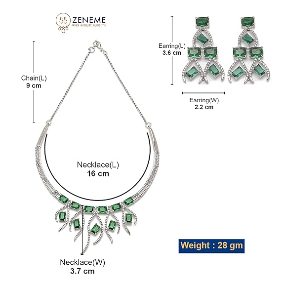 Collier contemporain clouté de diamants américains plaqué rhodium avec boucles d'oreilles, ensemble de bijoux pour filles et femmes