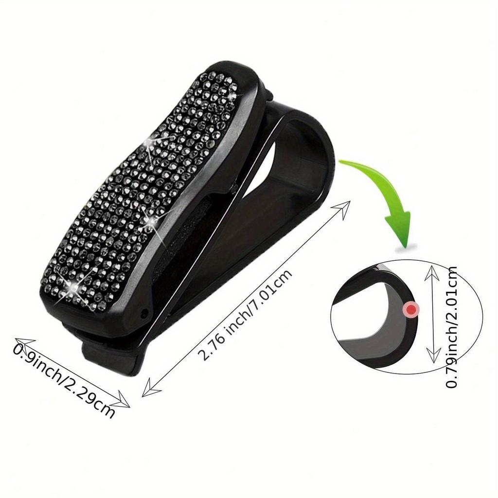 1pc Rhinestone Decor Car Sun Visor Glasses Holder Clip