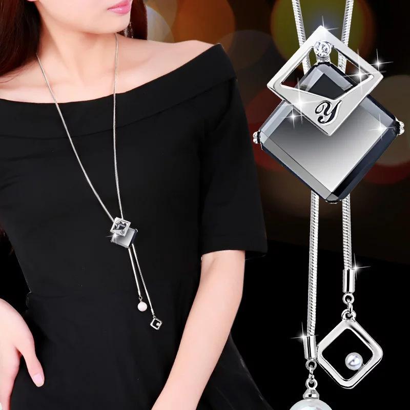 Kryształowe geometryczne naszyjniki i wisiorki dla kobiet Collier Femme Modne długie naszyjniki statement Akcesoria Łańcuszek do swetra Biżuteria