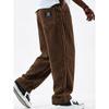 Wide-width Corduroy Patch Logo Pocket Casual Loose Straight-leg Pants for Men