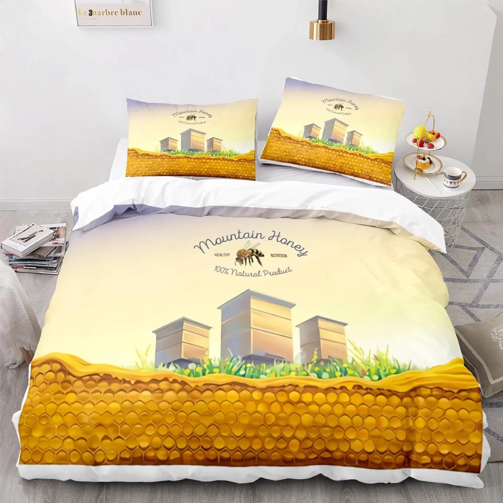 Cute Cartoon Bee Duvet Cover King Queen Sweet Honey Bedding Set Kids Boys Girl Spring Yellow Flying Insect Polyester Quilt Cover