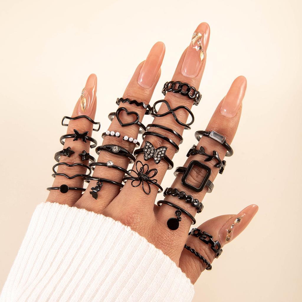 Accessories Butterfly Dark Love Open Multi-joint Stacked Ring Set