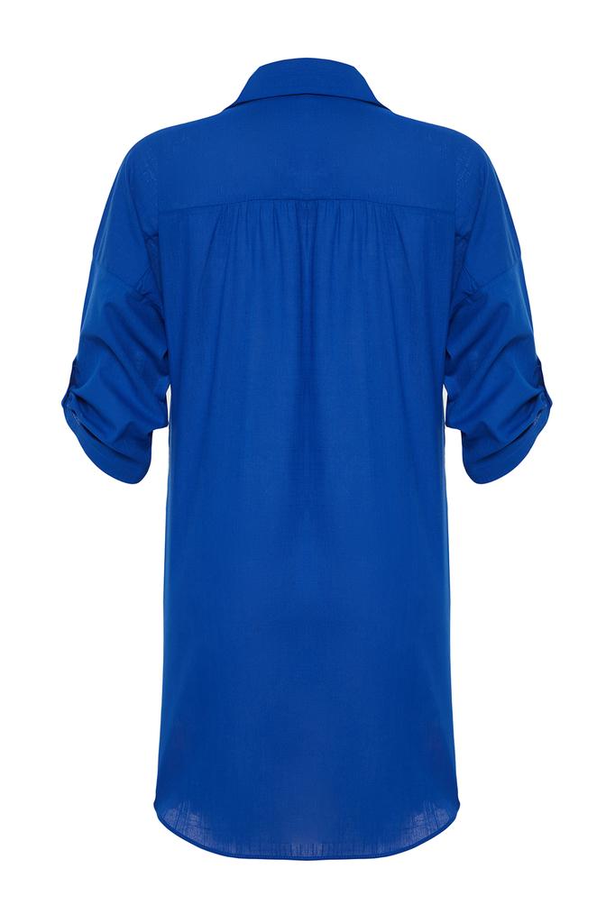 Women's Dress New Season Fashion Blue Mini Woven 100% Cotton Beach Dress