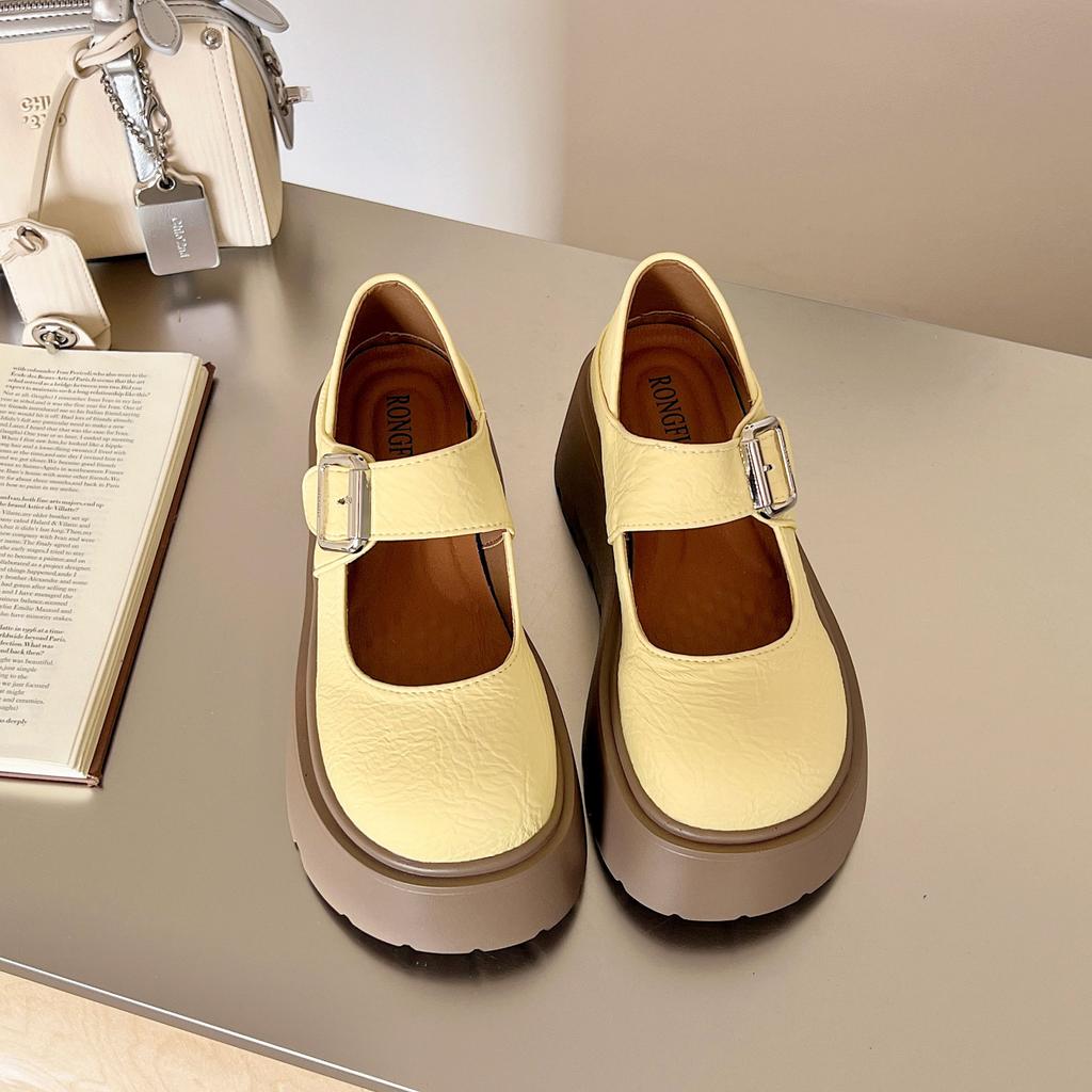 Platform Mary Jane Women's Shoes 2025 New Summer Fashion Single Shoes One-word Buckle with Muffin Sole Women's Shoes