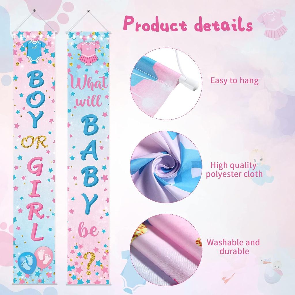 Buryeah 2 Pcs Gender Reveal Door Decorations Boy or Girl Porch Signs Gender Reveal Door Hangers Banner He or She Porch Signs for Baby Shower Party