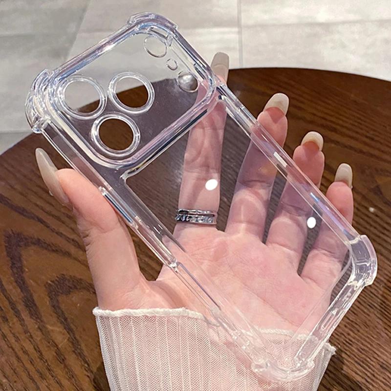Luxury Shockproof Clear Phone Case For iPhone 15 16 17 14 13 11 12 Pro X XR XS Max Plus Air Soft Transparent Bumper Cases Cover