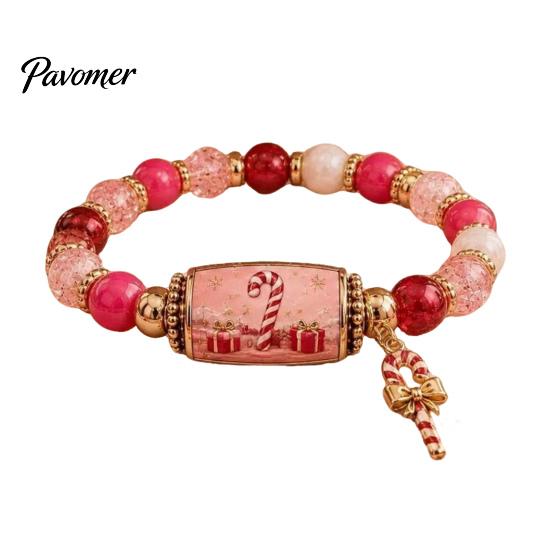 Christmas Beads Bracelet Story Beaded Bracelet, with Santa Reindeer Snowman House Candy Patterned Bracelets Cane Tree Pattern, Elastic Colorful