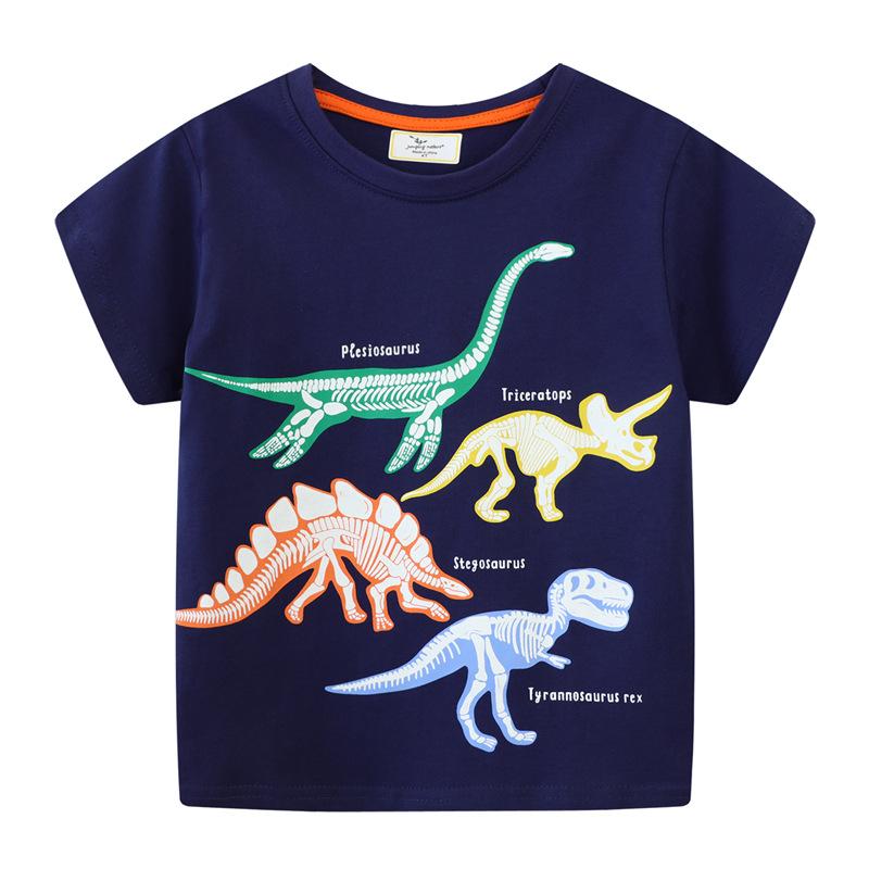 Summer Cotton Tops Children Clothing 2026 New Kids T-shirt Glow-in-the-dark Dinosaur Forests Space Short-sleeved Tops Clothes