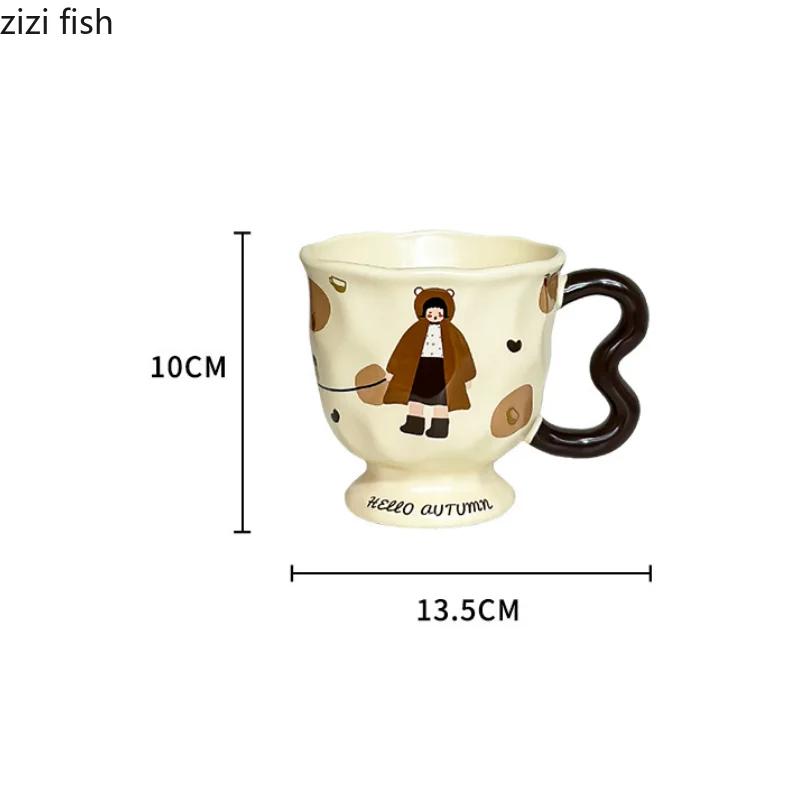 Vintage Girl Ceramic Coffee Cup with Cover Spoon Goblet Water Cup High Footed Breakfast Cups Milk Tea Cups Milk Mug Juice Mug