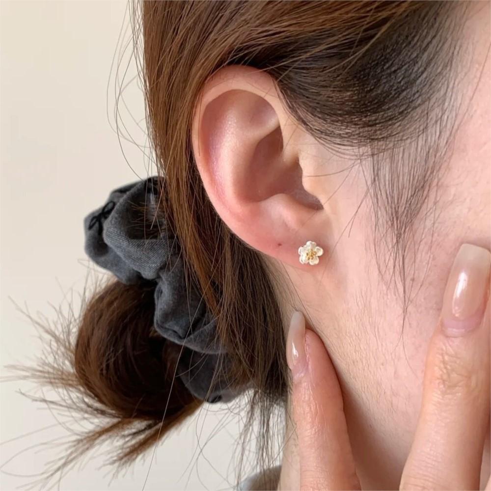 PANJBJ 100% 925 Sterling Silver Flower Texture Earring for Women Extremely Small Romantic Office Fashion Jewelry Gift Dropship