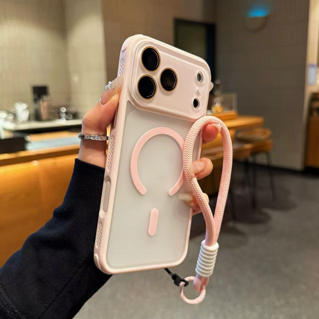iPhone 16/17/15 Magnetic Frosted Case with Heat Dissipation & Lanyard 16