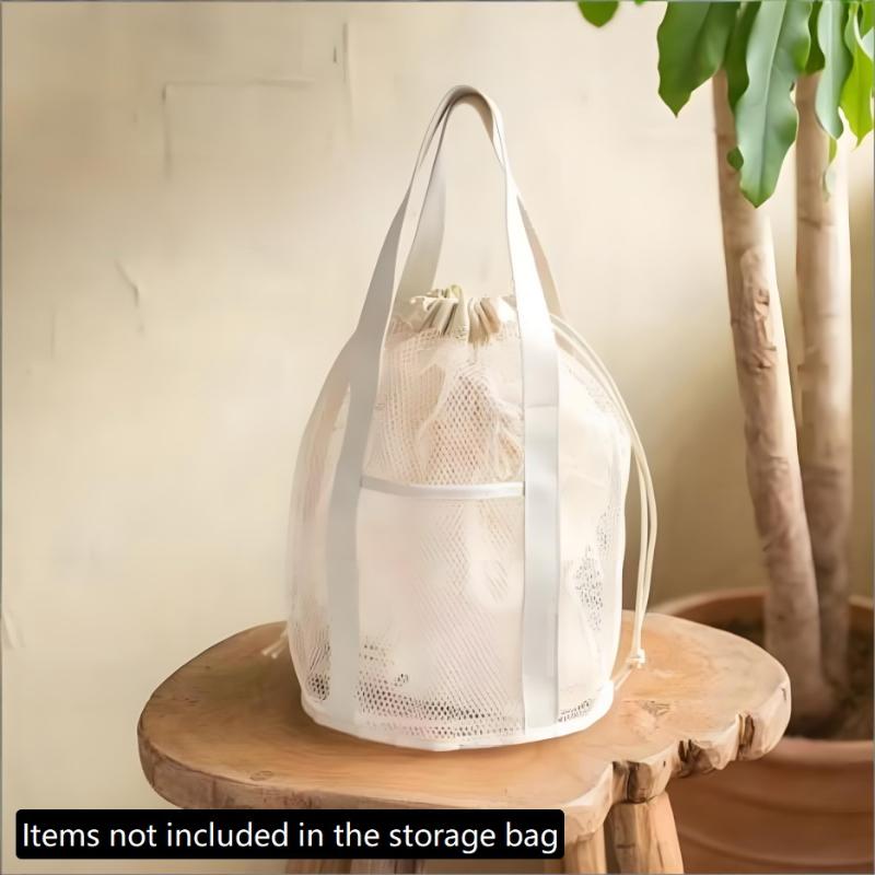 

Travel Large Capacity Mesh Nylon Cosmetic Bag Organizer Foldable Casual Mesh Drawstring Bags Rope Bundle Pocket Swim Washing Bag білий