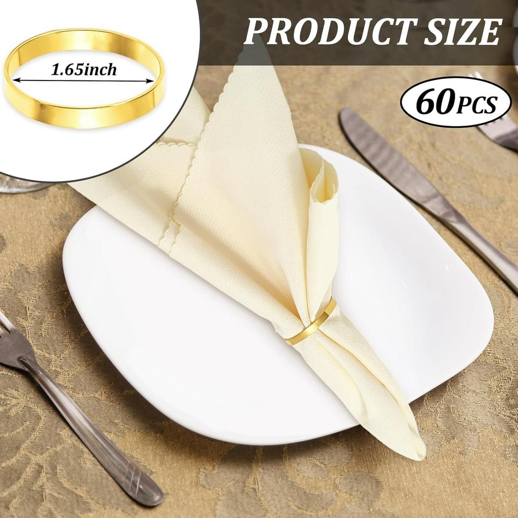 100Pcs Gold Metal Napkin Rings Stainless Steel Napkin Holders Round Metal Napkins Buckle for Wedding Christmas Party Dinner Table Setting Decor