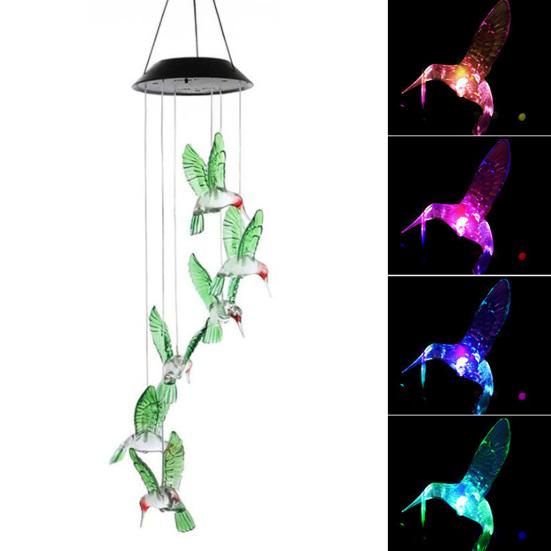 Hummingbird Solar Wind Chime Light, Color Changing Solar Powered Wind Chime, Hanging LED Wind Chime Lamp for Outdoor, Garden, Courtyard Decor