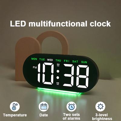 Tragbarer Digitaler Wecker Drei Stufen Einstellbare Helligkeit Woche/Datum/Temperatur/Nachtlicht/Zwei Sätze von Alarm LED Uhr für Schlafzimmer