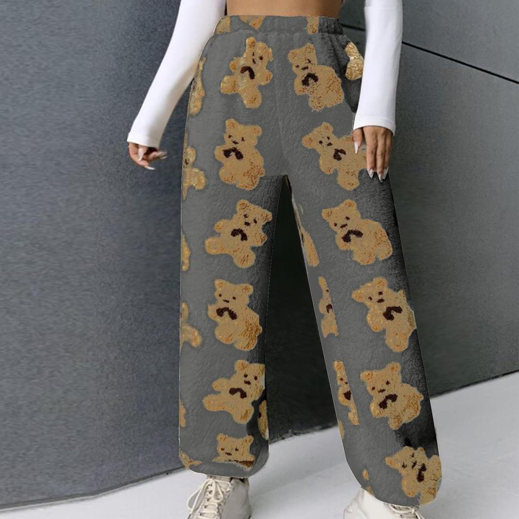 Damen Niedliche Teddybär Plüsch Pyjamahose, Weich, Fleecegefüttert, Warm, Bequeme Plüschhose, Freizeithose
