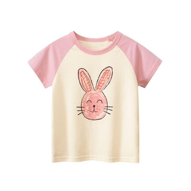 Brand Children's Clothing 2026 Summer New Style Girls' Short-Sleeved Tops Korean Style Cartoon Rabbit Pure Cotton T-Shirt Baby Clothes