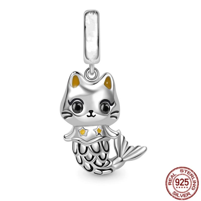 New S925 Sterling Silver Pet Cat Dog Fox Owl Turtle Animal Series Elephant Charm Bead Fit Original Bracelet DIYJewelry